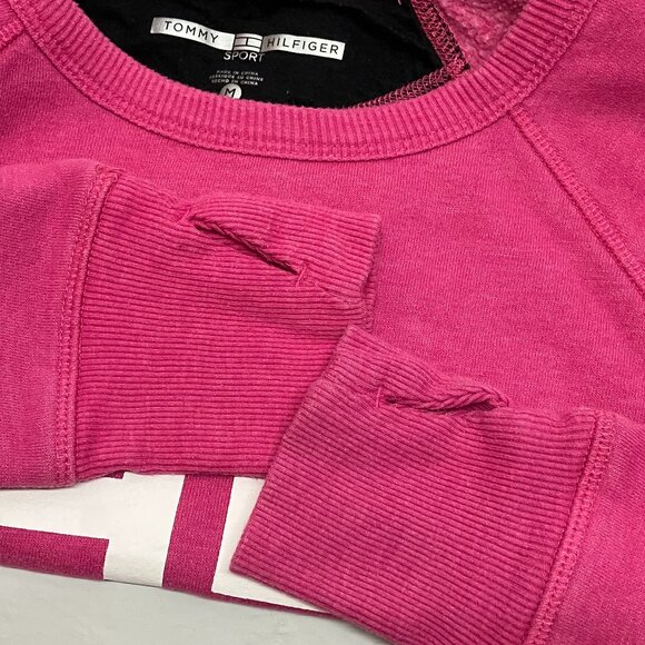 Tommy Hilfiger Sport Womens Logo Hot Pink Sweatshirt with Thumb Holes Size‎ M - Picture 3 of 5